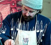 Trevor Grabill working in the Flat Mountain Press studio.