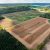 Aerial view of agricultural research plots at the W.K. Kellogg Biological Station.